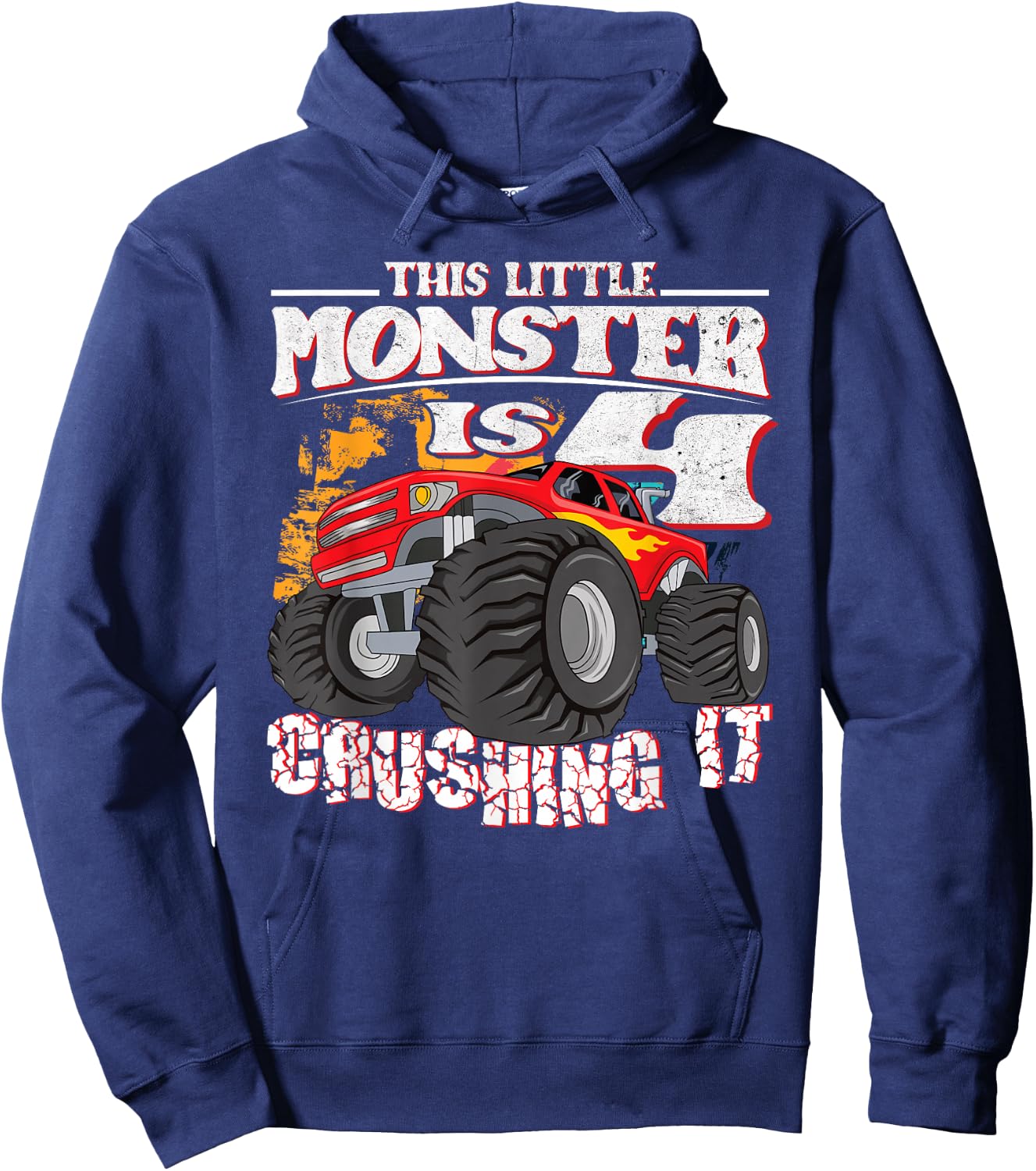4th Birthday Kids This Little Monster Truck Hoodie - Hoodie | Navy