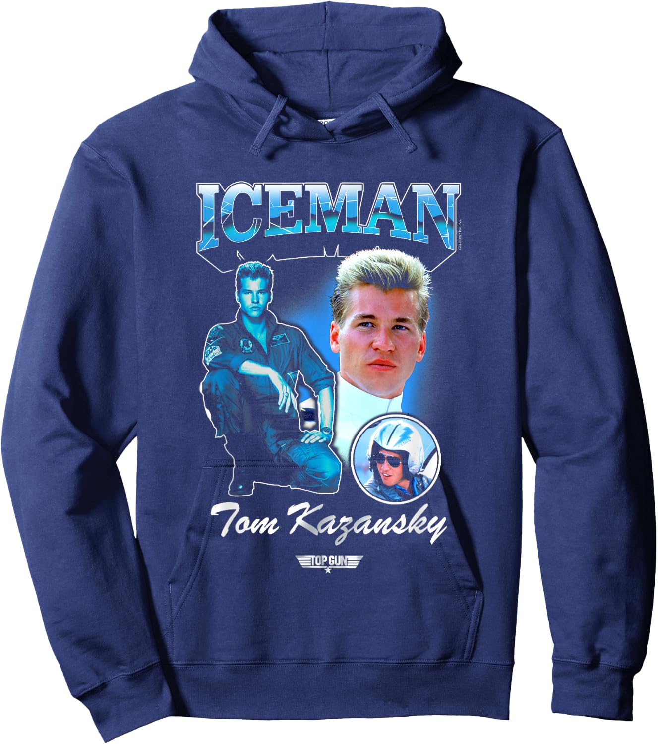 Top Gun Iceman Tom Kazansky 90's Vibe Collage Chest Logo Hoodie - Hoodie | Navy