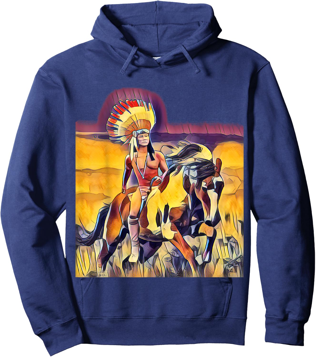 Native American Chief on a Horse Hoodie - Hoodie | Navy