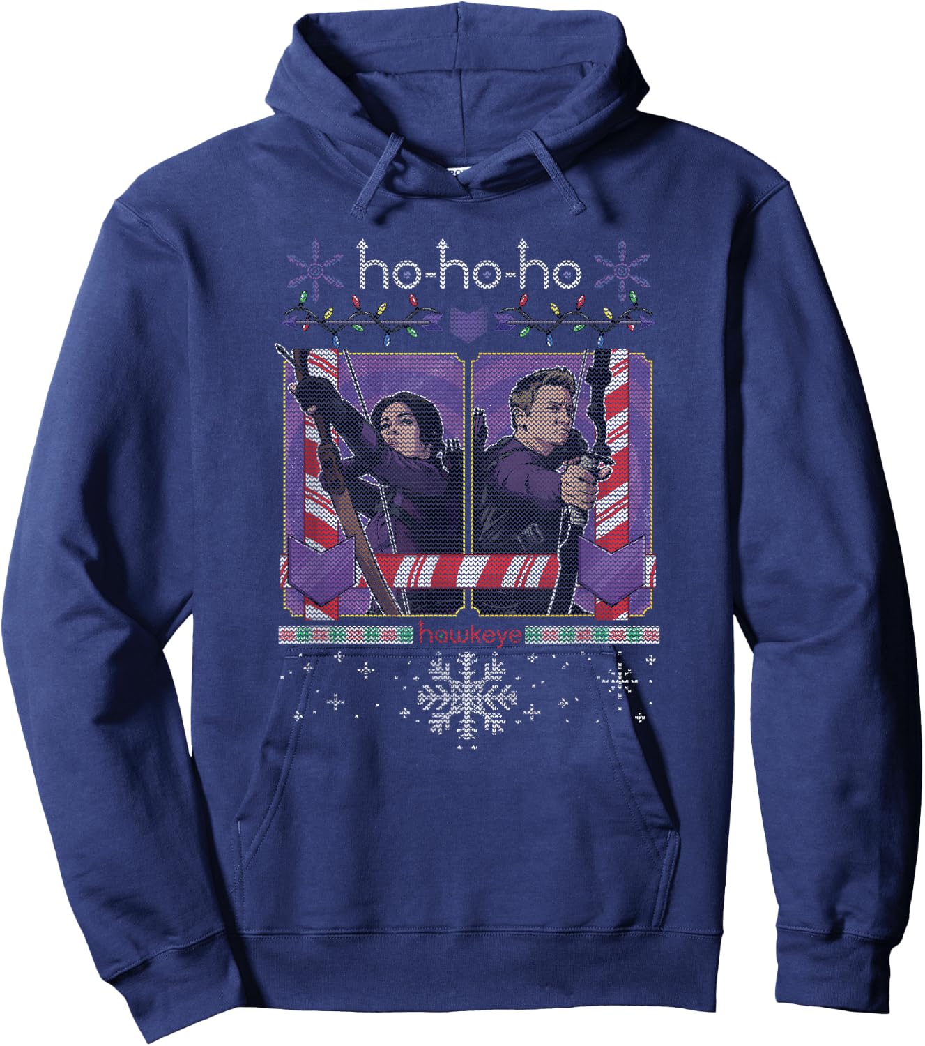 Marvel Hawkeye Ho-Ho-Ho Hawkeye And Kate Ugly Christmas Hoodie - Hoodie | Navy