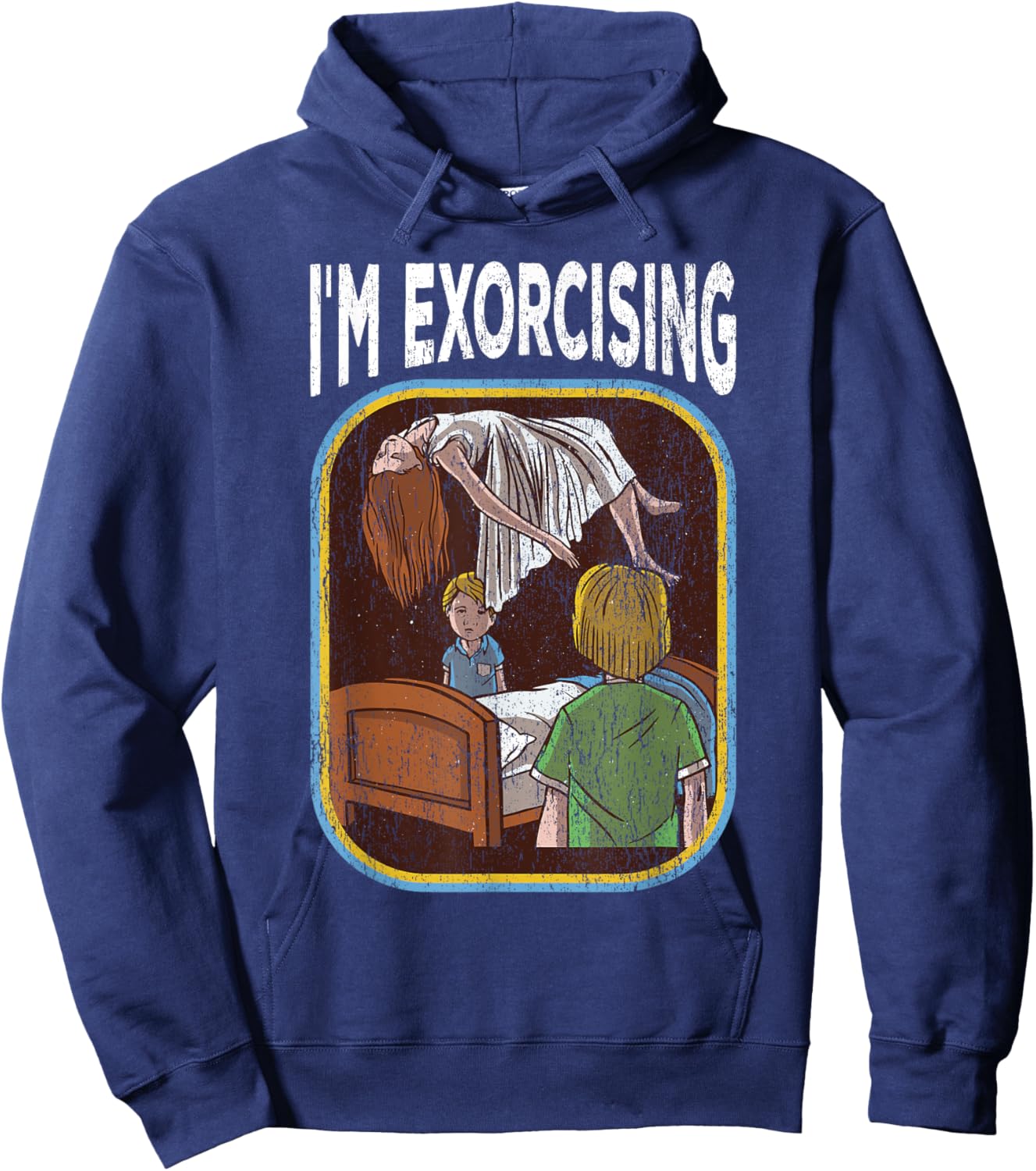 Vintage Retro Horror Gift Co Vintage Retro Distressed Graphic Black Cartoon Hoodie - Hoodie | Navy