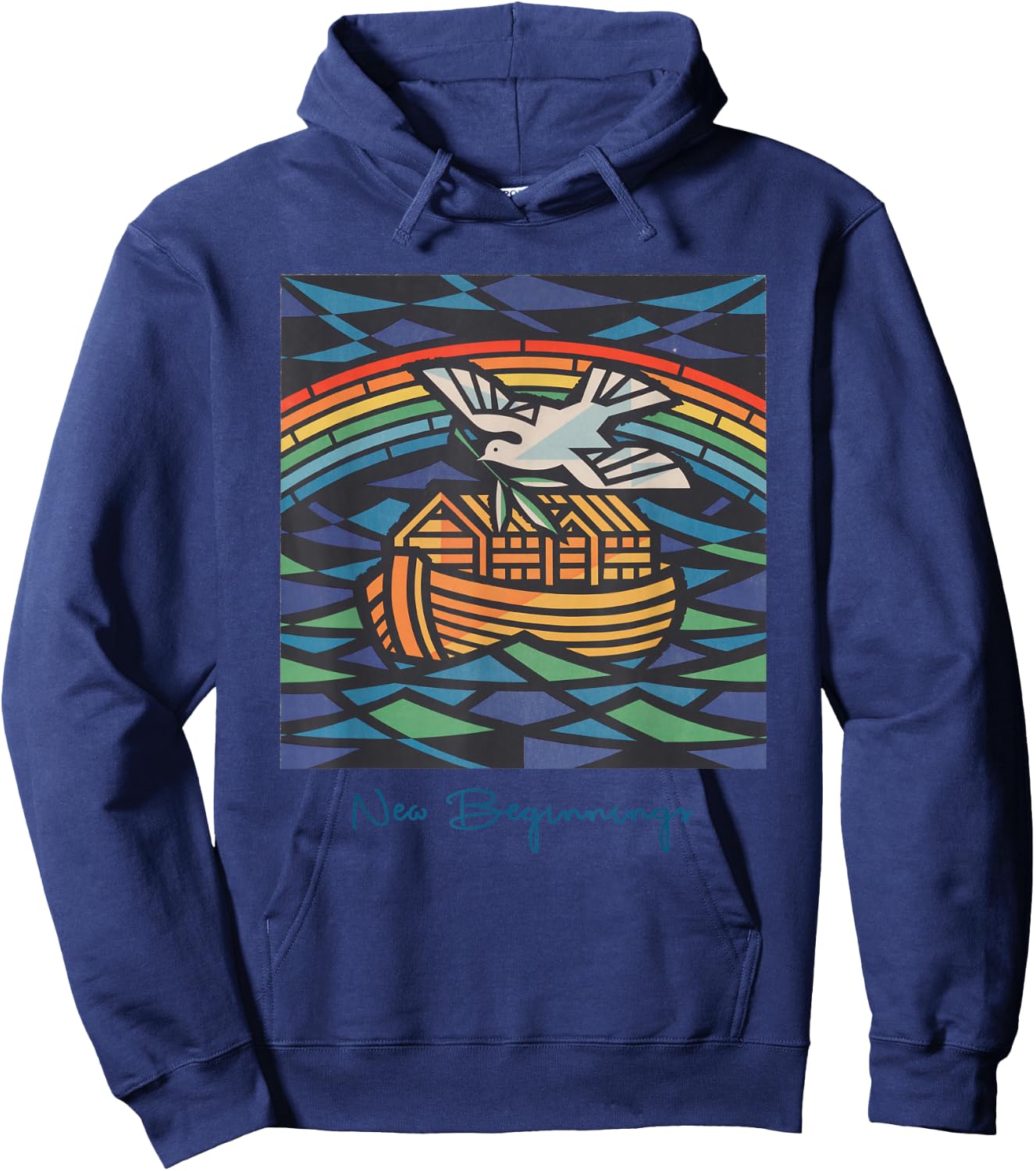 New Beginnings 1955 Noah's Ark Dove of Peace Rainbow Art Hoodie - Hoodie | Navy