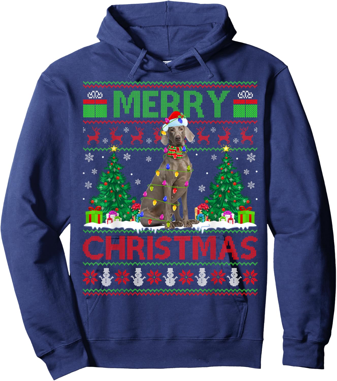 Weimaraner Dog Lover Xmas Lighting Ugly Weimaraner Christmas Women Kids Hoodie - Hoodie | Navy