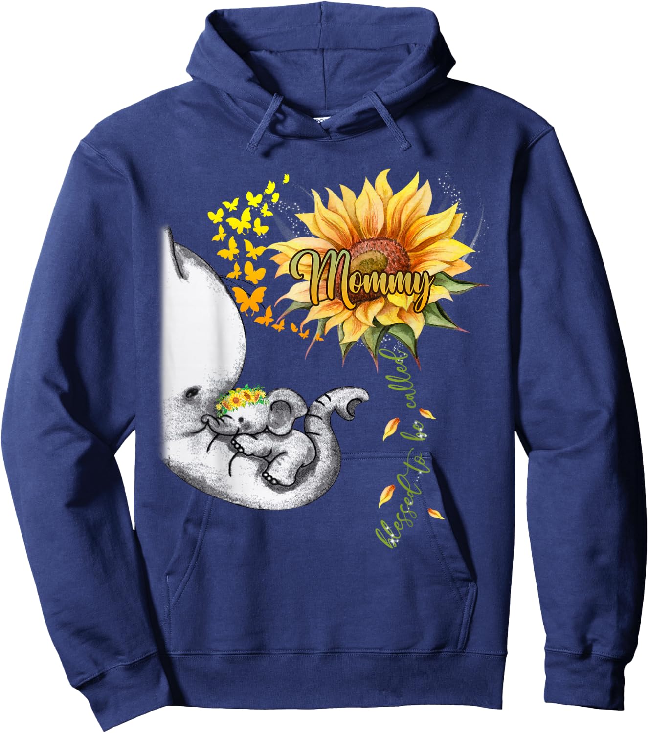 Blessed To Be Called Mommy Sunflower Elephant Mother's Day Hoodie - Hoodie | Navy