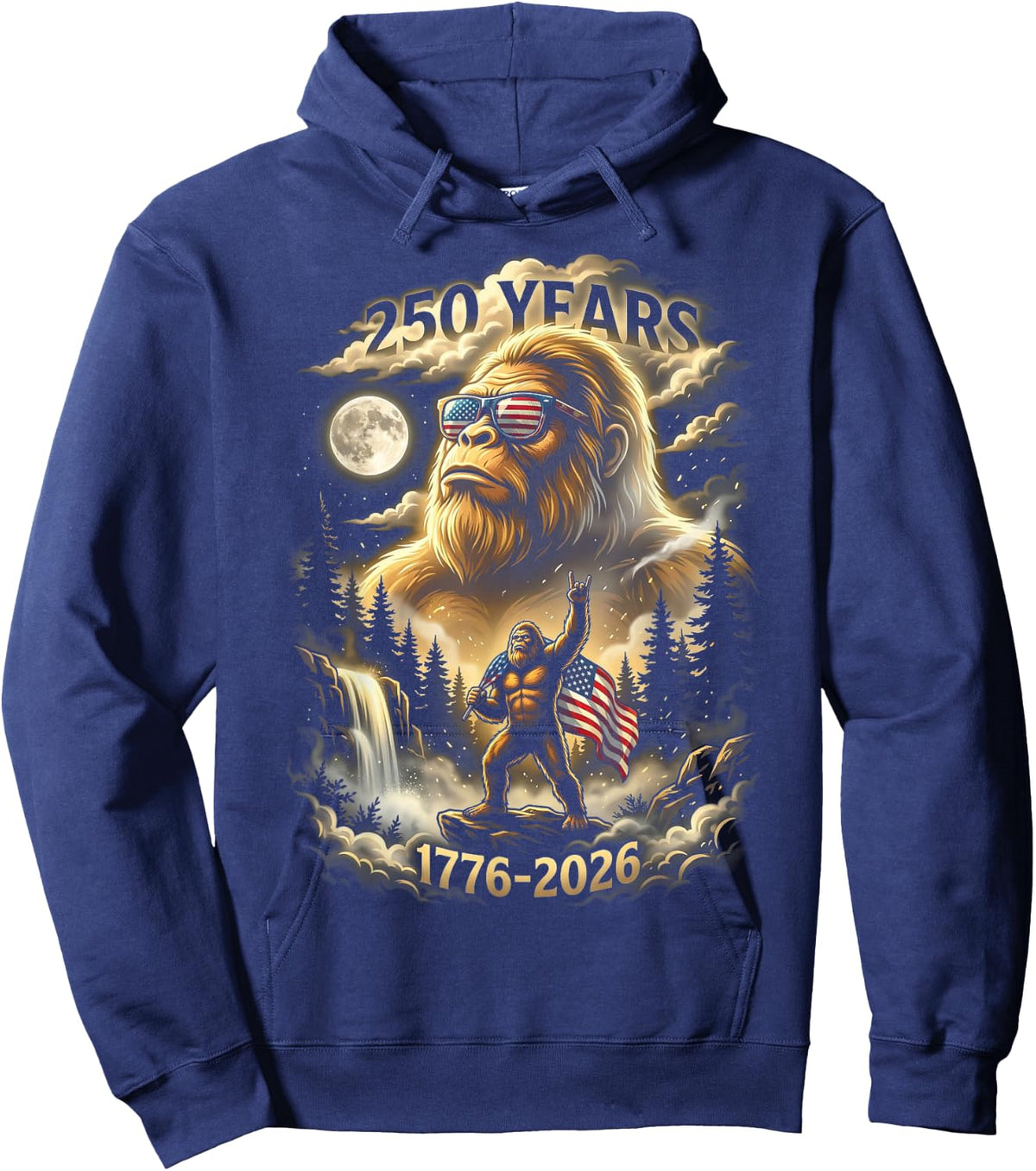 250 Years Bigfoot Howling Moon American Flag Hoodie - Hoodie | Navy