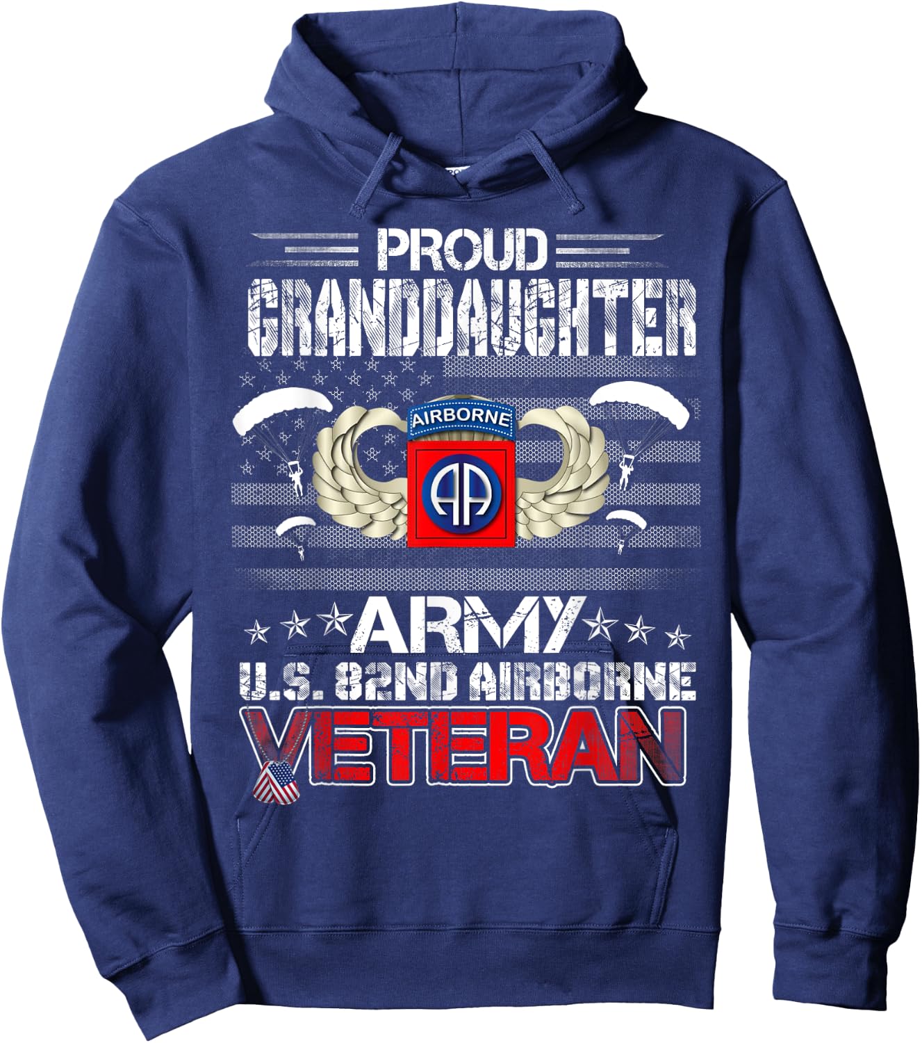 Proud Granddaughter Army US 82nd Airborne Veteran Patriotic Women Men Hoodie - Hoodie | Navy