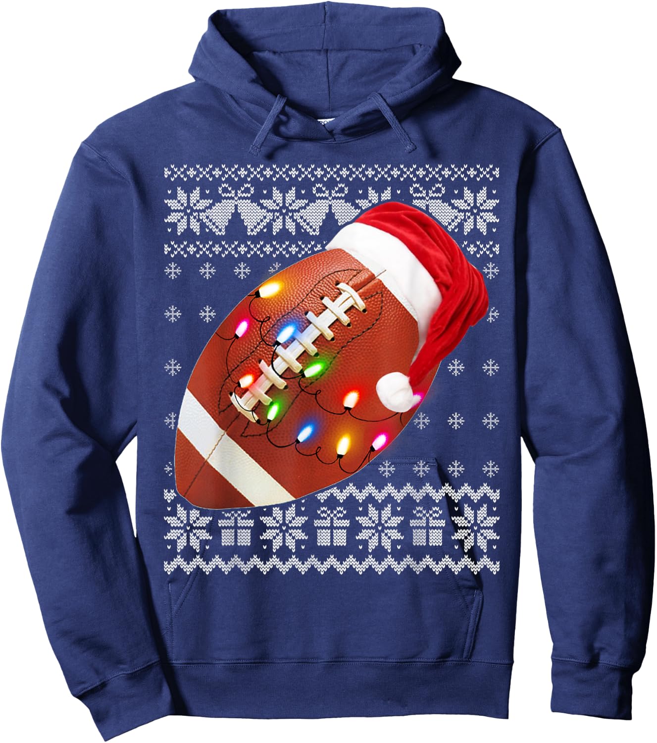 Football Christmas Shirt Funny Ugly Christmas Sweater Hoodie - Hoodie | Navy