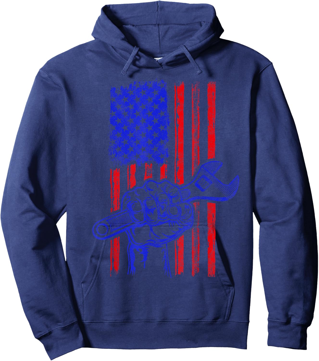Plumber American Flag Plumbing Gift Pipe Wrench Usa Patriot Hoodie - Hoodie | Navy