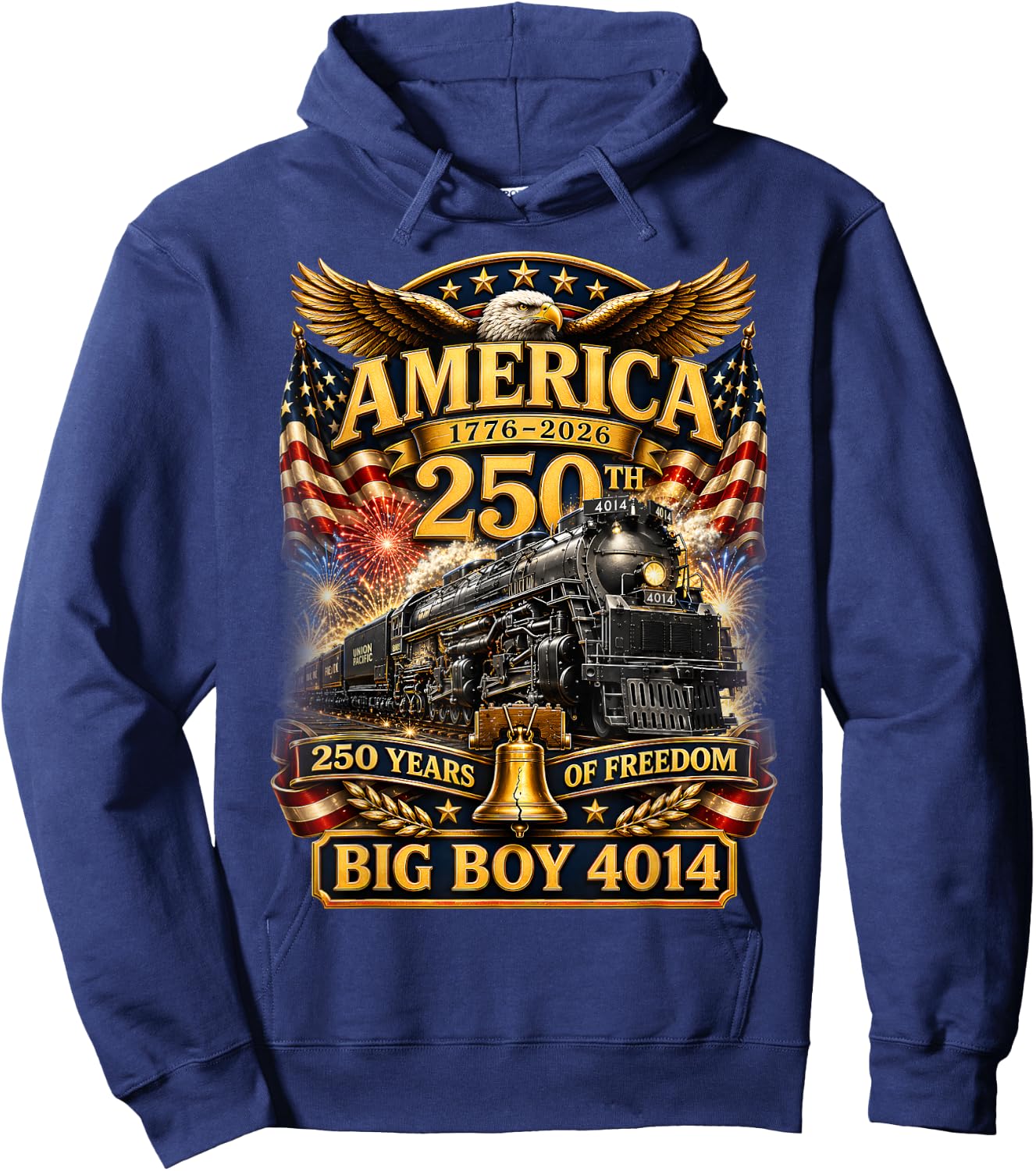 250 Years Big Boy 4014 Train US Flag Vintage Apparel Hoodie - Hoodie | Navy