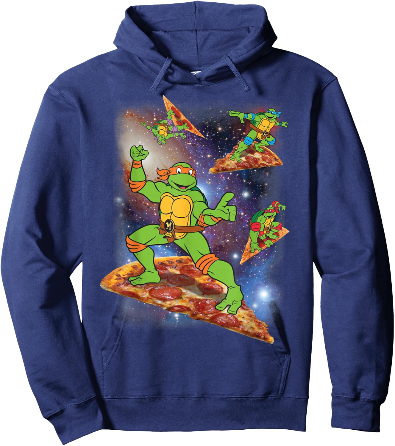 TMNT Michelangelo Riding A Pizza in Space Hoodie - Hoodie | Navy