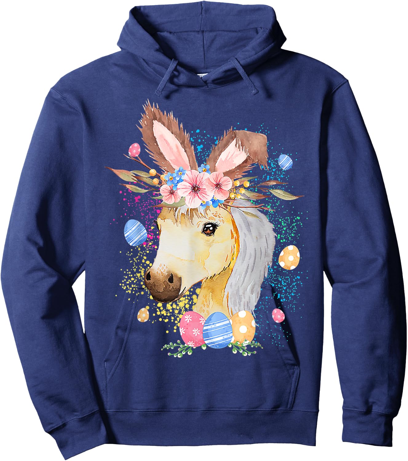 Happy Easter Bunny Horse funny Rabbit Women Kids Hoodie - Hoodie | Navy