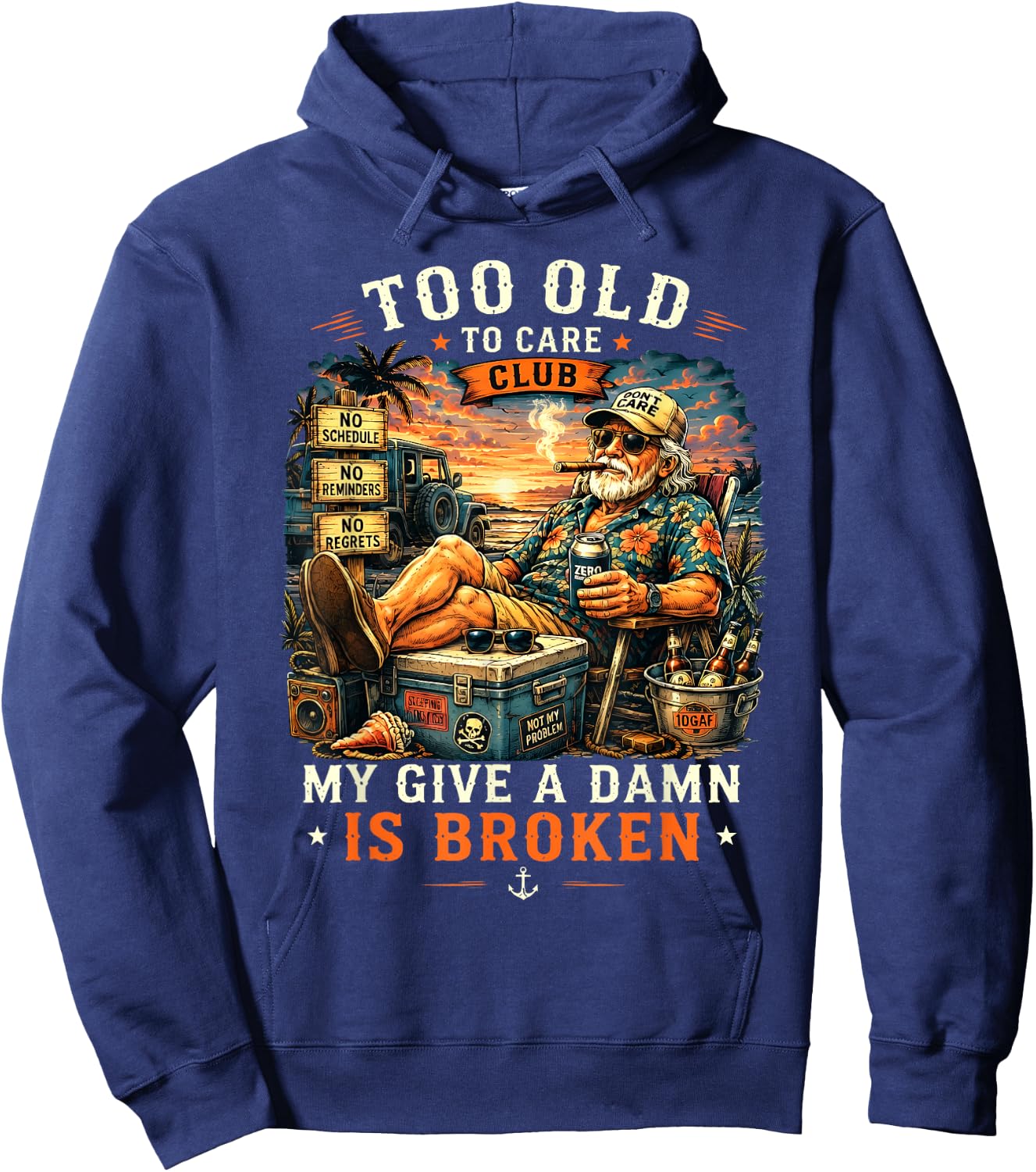 Too Old to Care Club Don't Care My Give A Damn is Broken Hoodie - Hoodie | Navy