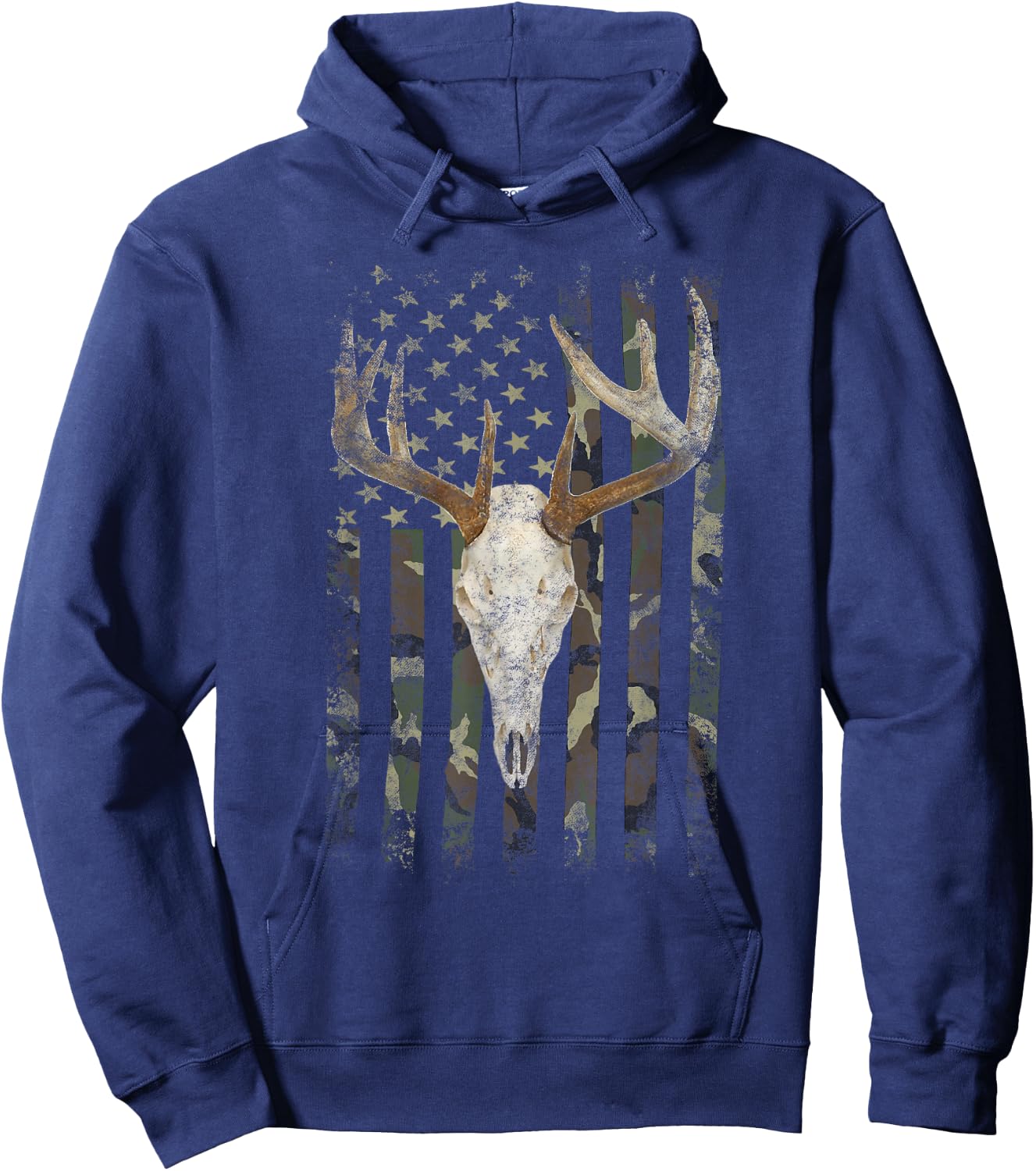 Deer Hunting Skull American Camo USA Flag Whitetail Buck Hoodie - Hoodie | Navy