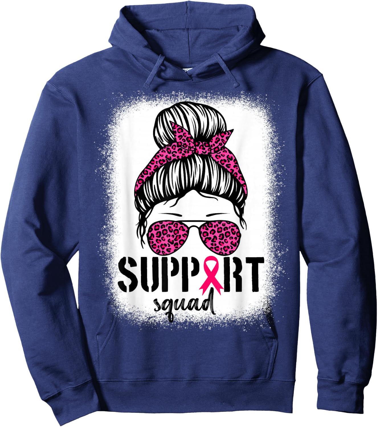 Support Squad Messy Bun Warrior Breast Cancer Awareness Hoodie - Hoodie | Navy