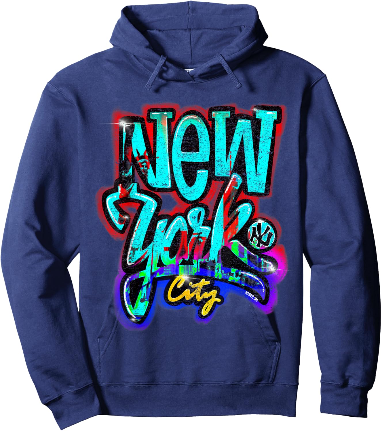 Urban Streetwear Graffiti-Style NYC - -Adults, Black, Small, Short Sleeve Hoodie - Hoodie | Navy