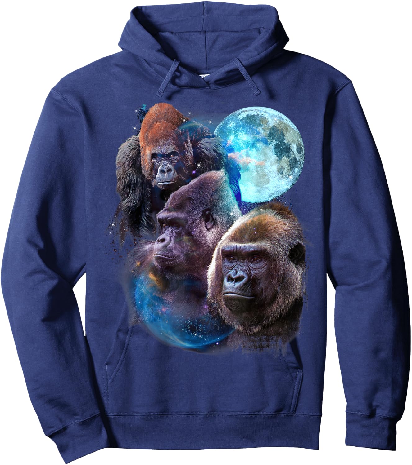 3 Moon Gorilla Funny Great Ape Art Cool Primate Animal Lover Hoodie - Hoodie | Navy