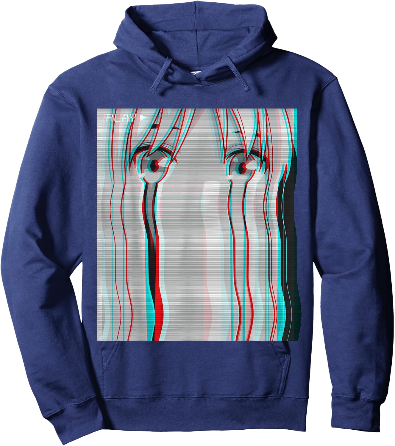 Vaporwave Aesthetic Sad Anime Girl Anime Eyes Eboy Egirl Hoodie - Hoodie | Navy
