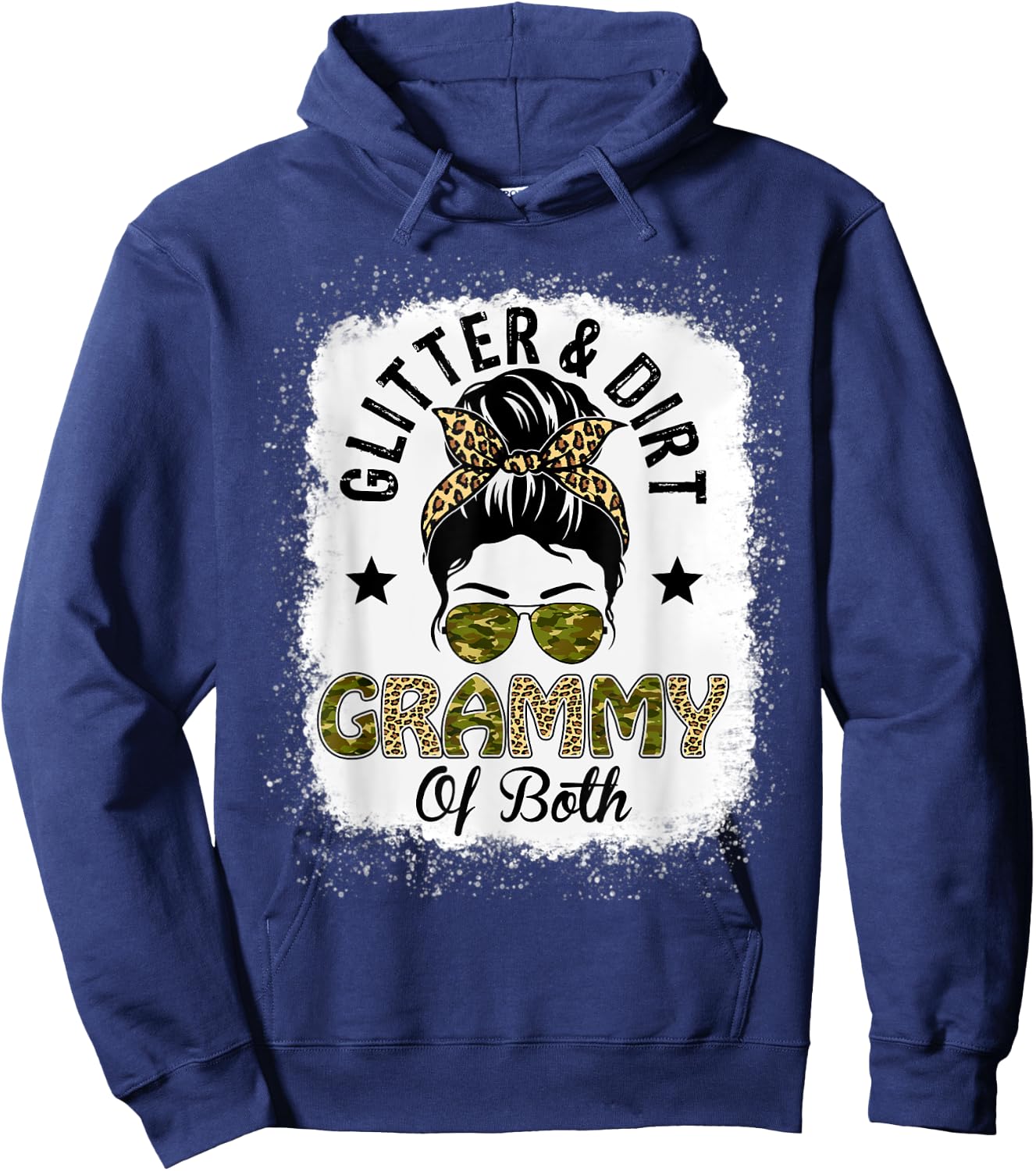 Grammy Of Both Messy Bun Leopard Camo Bleached Mother's Day Hoodie - Hoodie | Navy