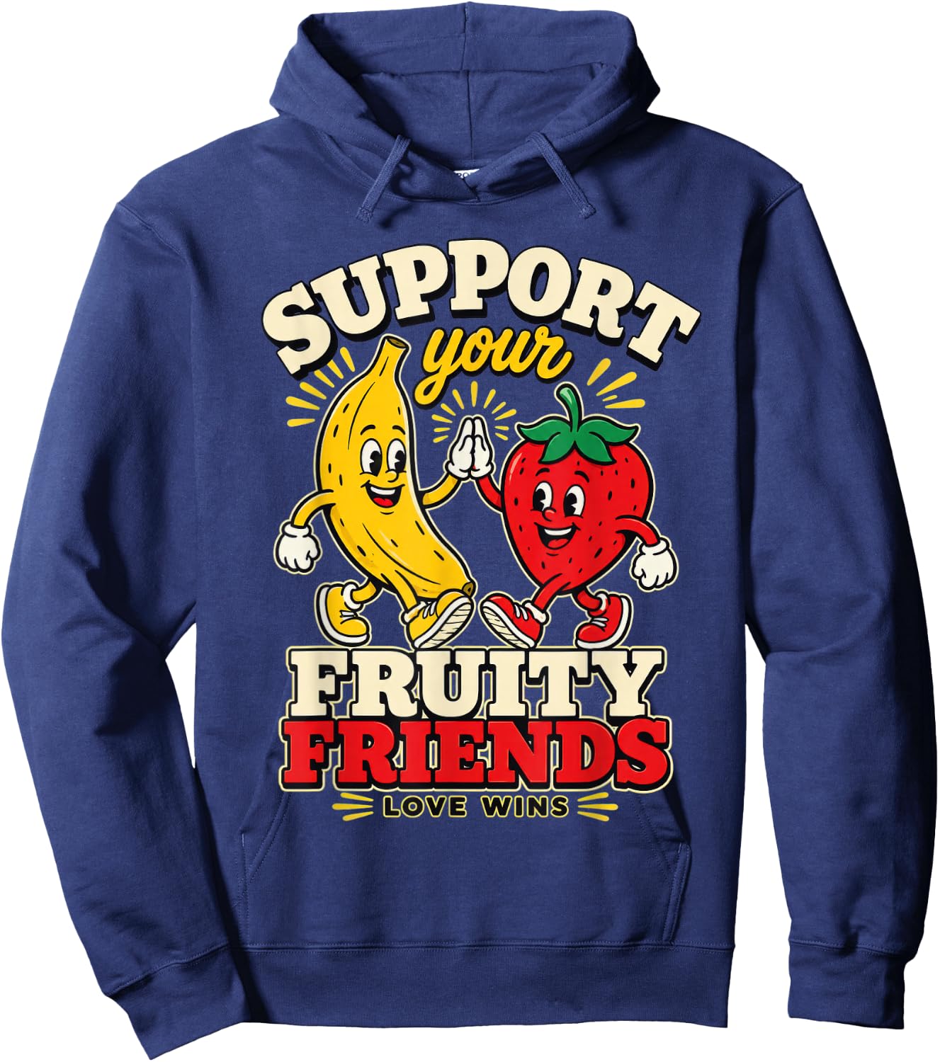 Support Your Fruity Friends Love Wins Retro Mascot Pride Hoodie - Hoodie | Navy