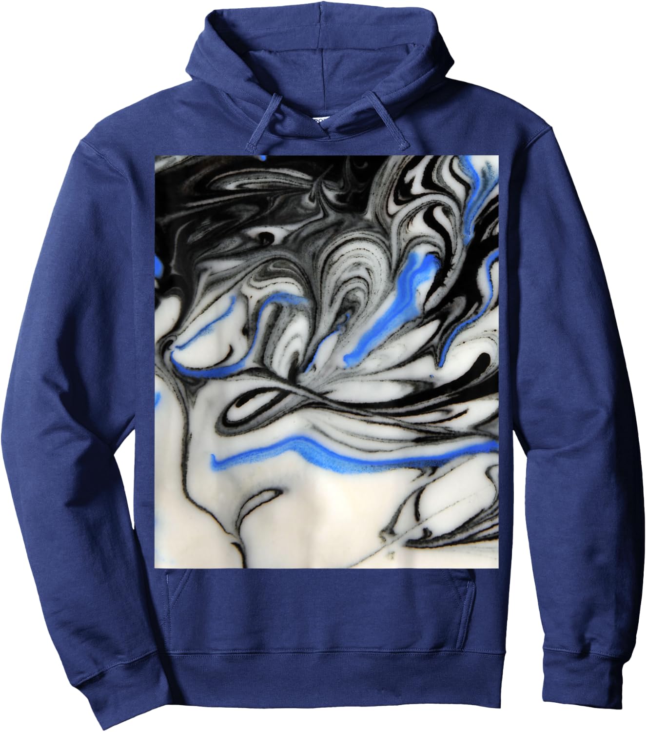 Black Blue & White Liquid Swirl Marble Spiral Trippy Marble Hoodie - Hoodie | Navy