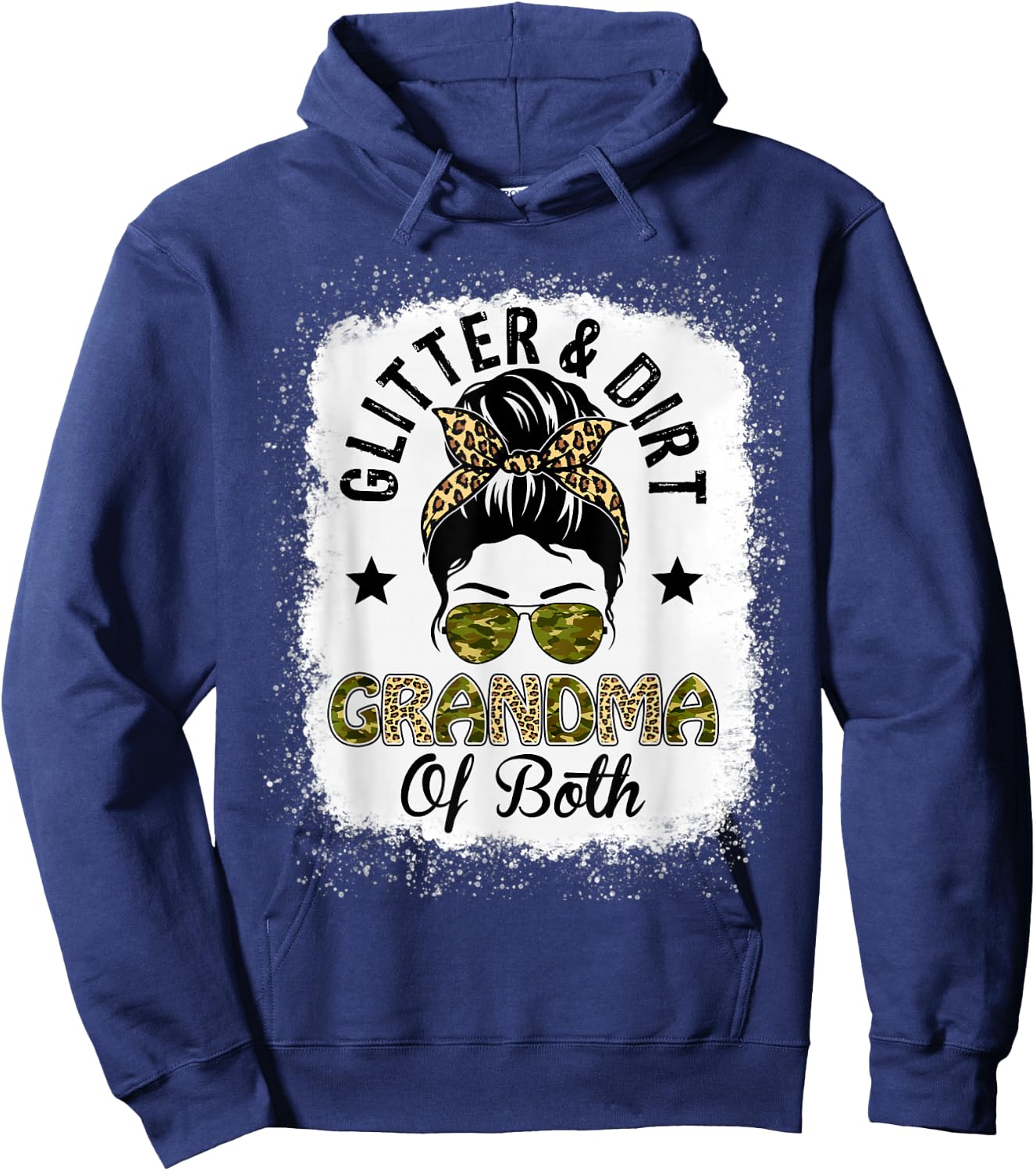 Grandma Of Both Messy Bun Leopard Camo Bleached Mother's Day Hoodie - Hoodie | Navy