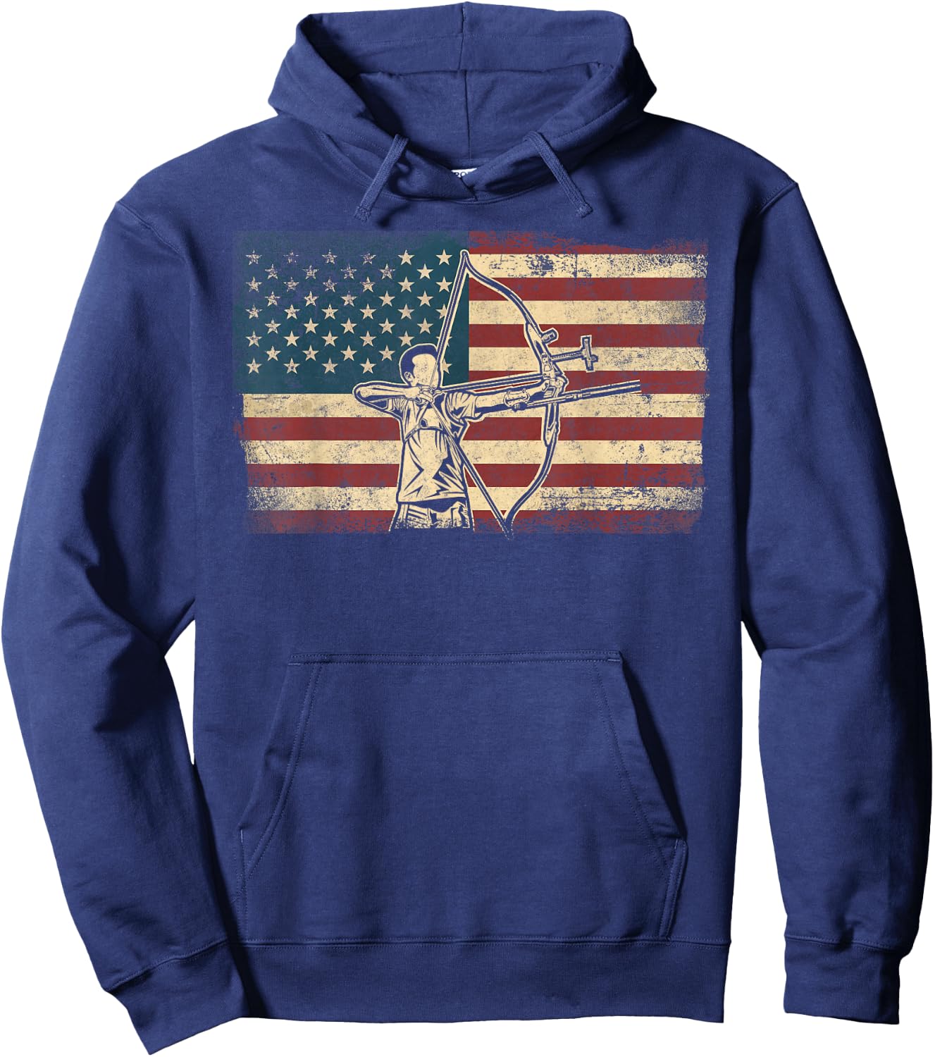 Archery Bow Archer Usa American Flag Vintage Compound Bow Hoodie - Hoodie | Navy