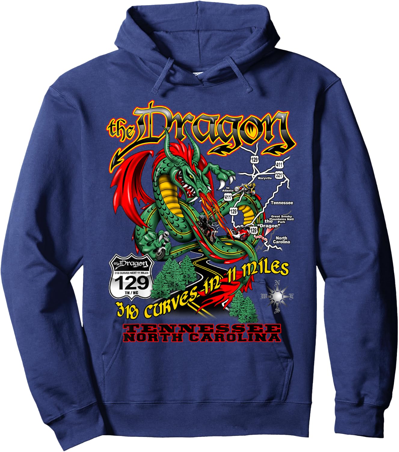 The Dragon 129 TN and NC USA 318 Curves 11 Miles Hoodie - Hoodie | Navy