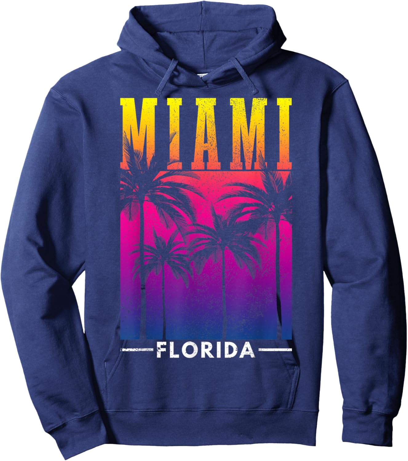 Miami Florida Retro Vintage Sunset Palm Trees Surfer Gift Hoodie - Hoodie | Navy