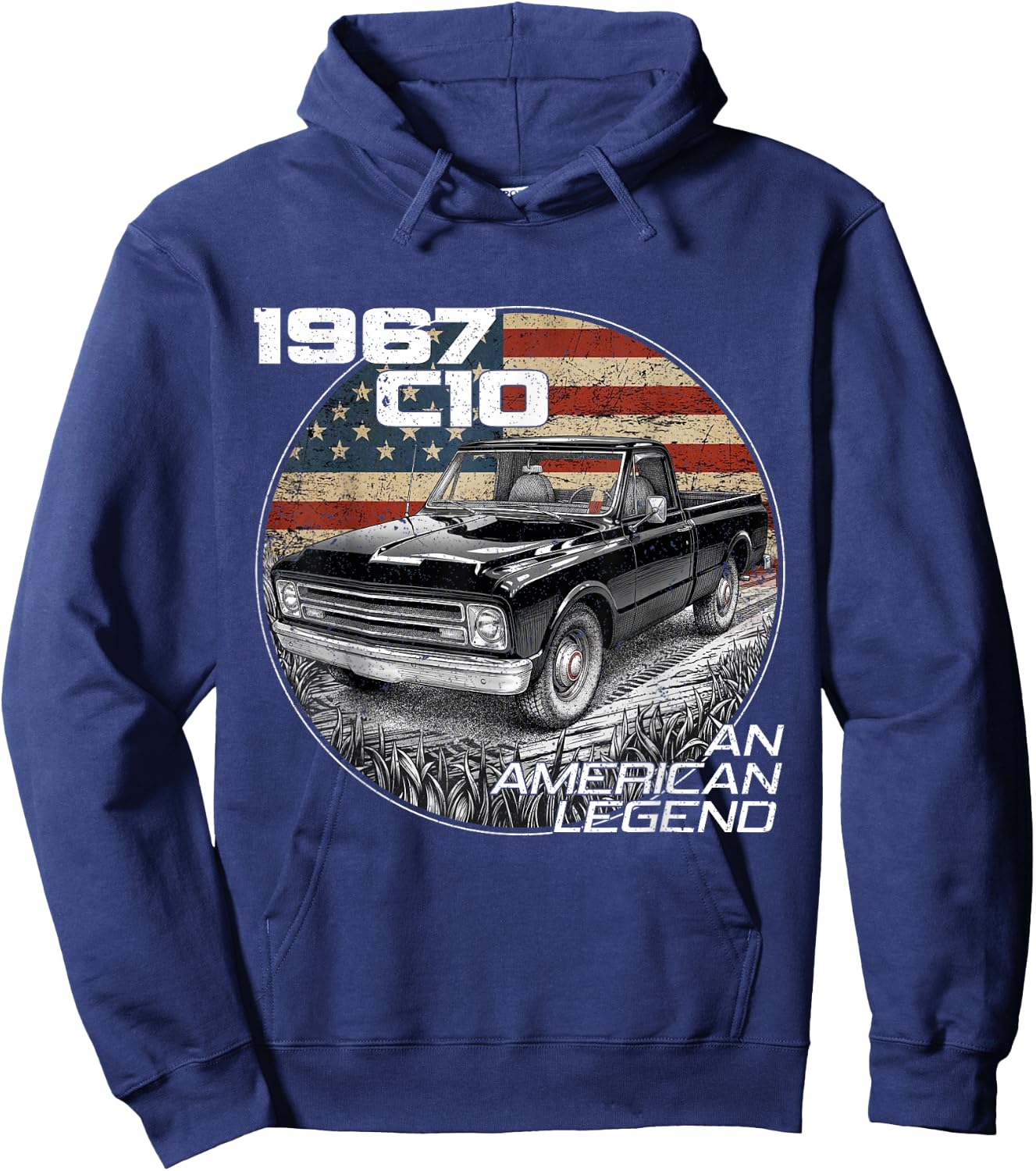American Flag 1967 C10 67 Truck Vintage Silhouette Classic Hoodie - Hoodie | Navy