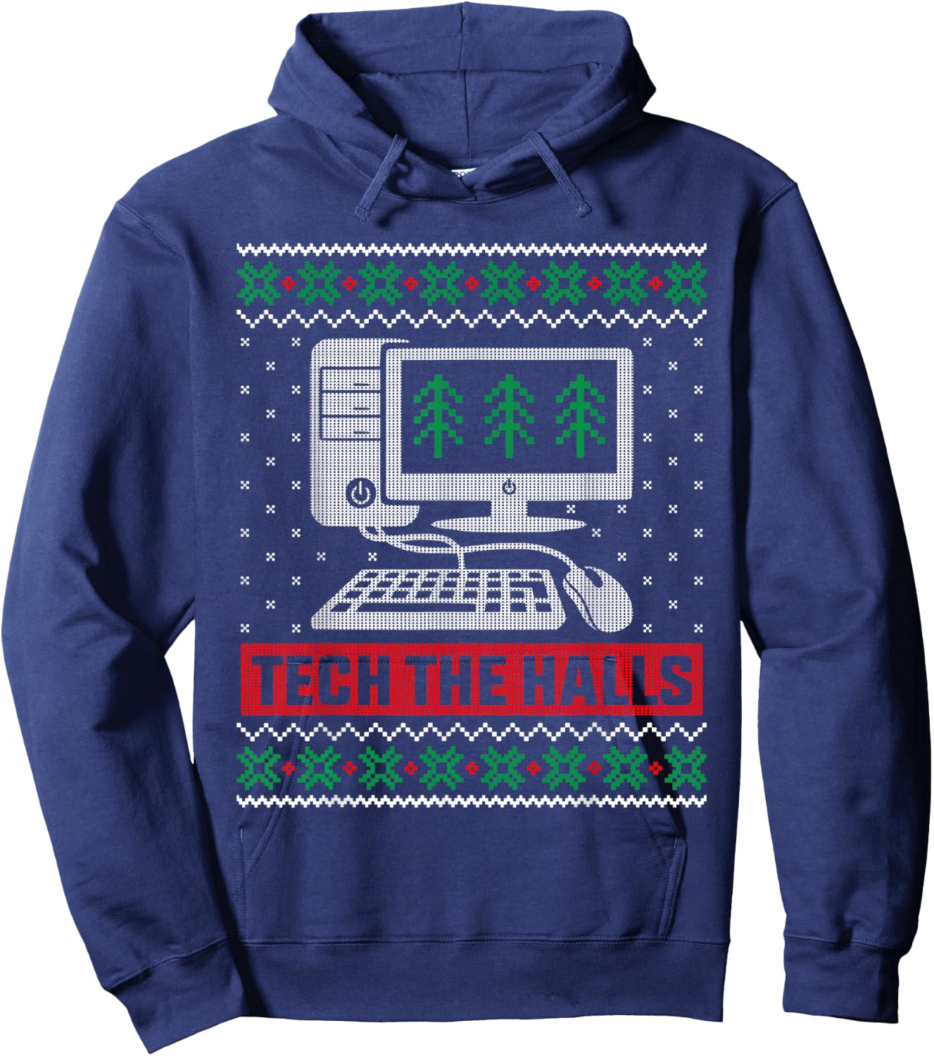 Funny Tech The Halls Computer Geek Ugly Christmas Sweater Hoodie - Hoodie | Navy