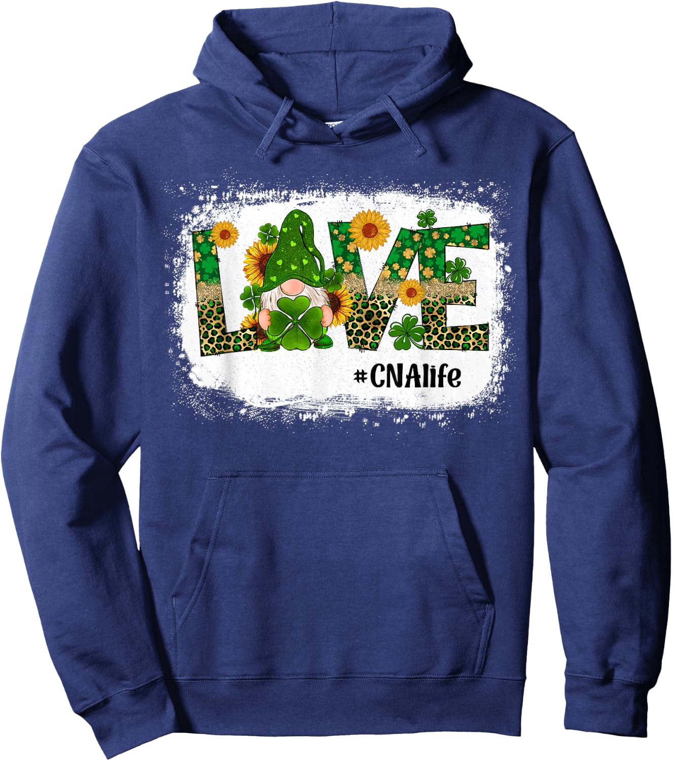 Love CNA Nurse Life Gnome Sunflower Funny St Patrick's Day Hoodie - Hoodie | Navy