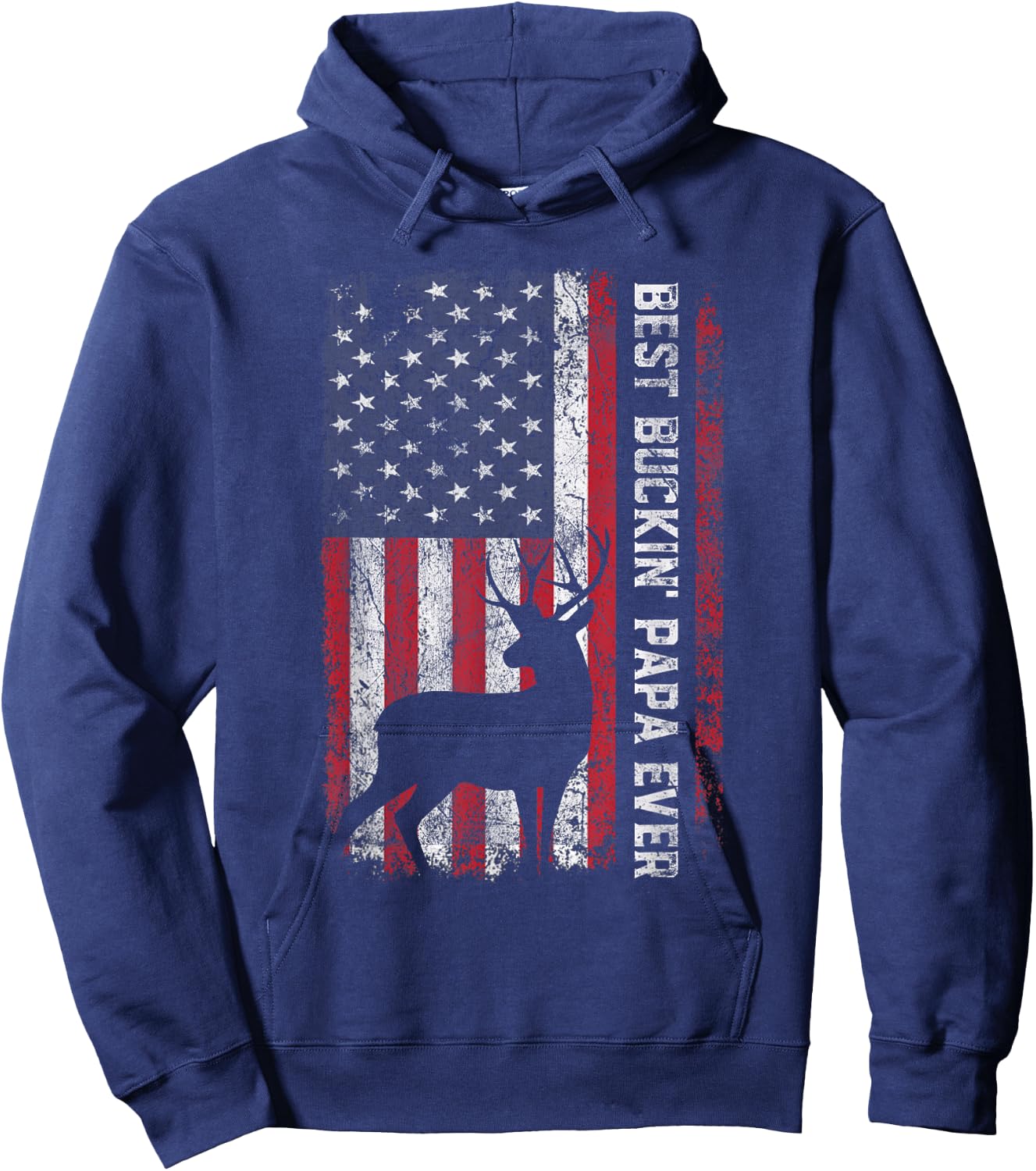 USA Flag Best Buckin Papa Ever Deer Hunting Fathers Day Men Hoodie - Hoodie | Navy