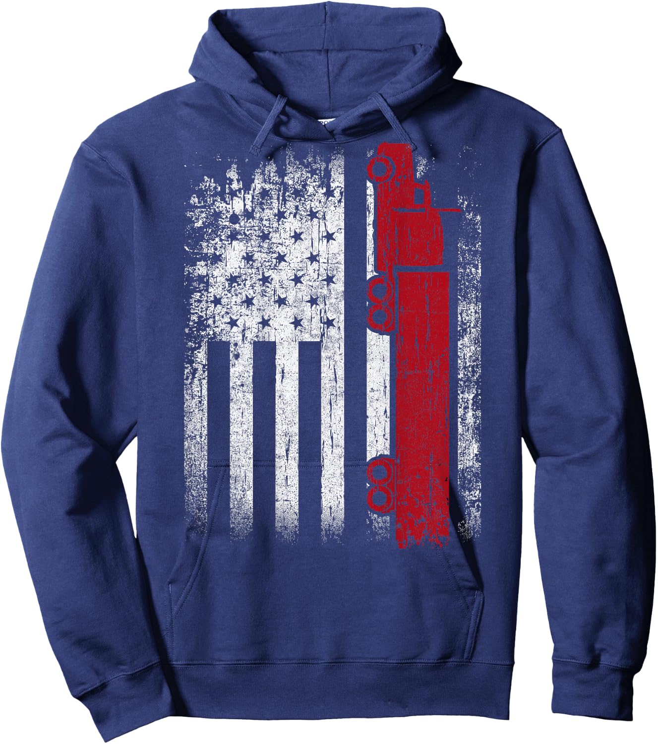 Distressed American Flag Truck Driver Design On Back Hoodie - Hoodie | Navy