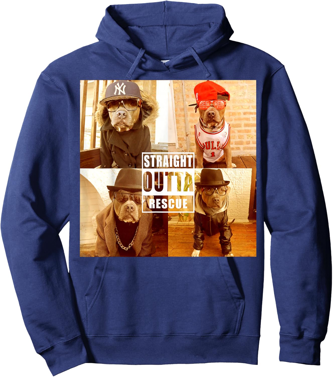Pitbull Love Straight Outta Rescue Funny Pit Bull Hoodie - Hoodie | Navy