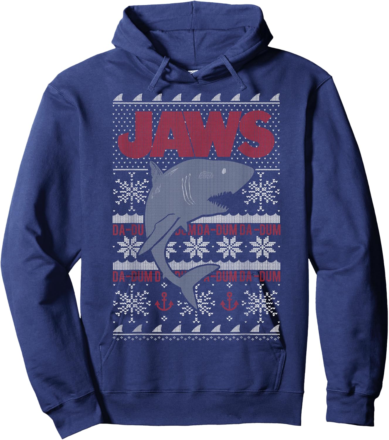Jaws Dun Dun Shark Ugly Christmas Sweater Hoodie - Hoodie | Navy