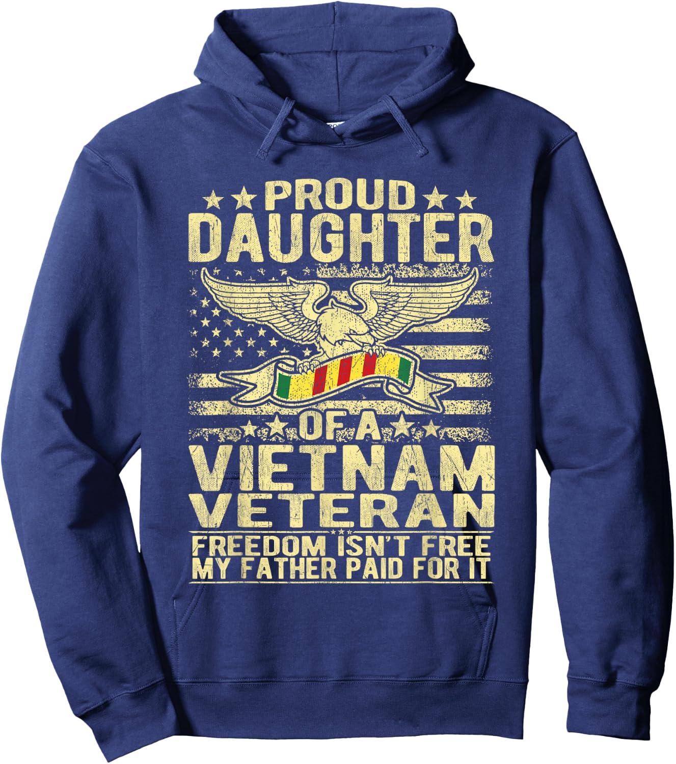 Proud Daughter Of Vietnam Veteran US Flag Military Family Hoodie - Hoodie | Navy