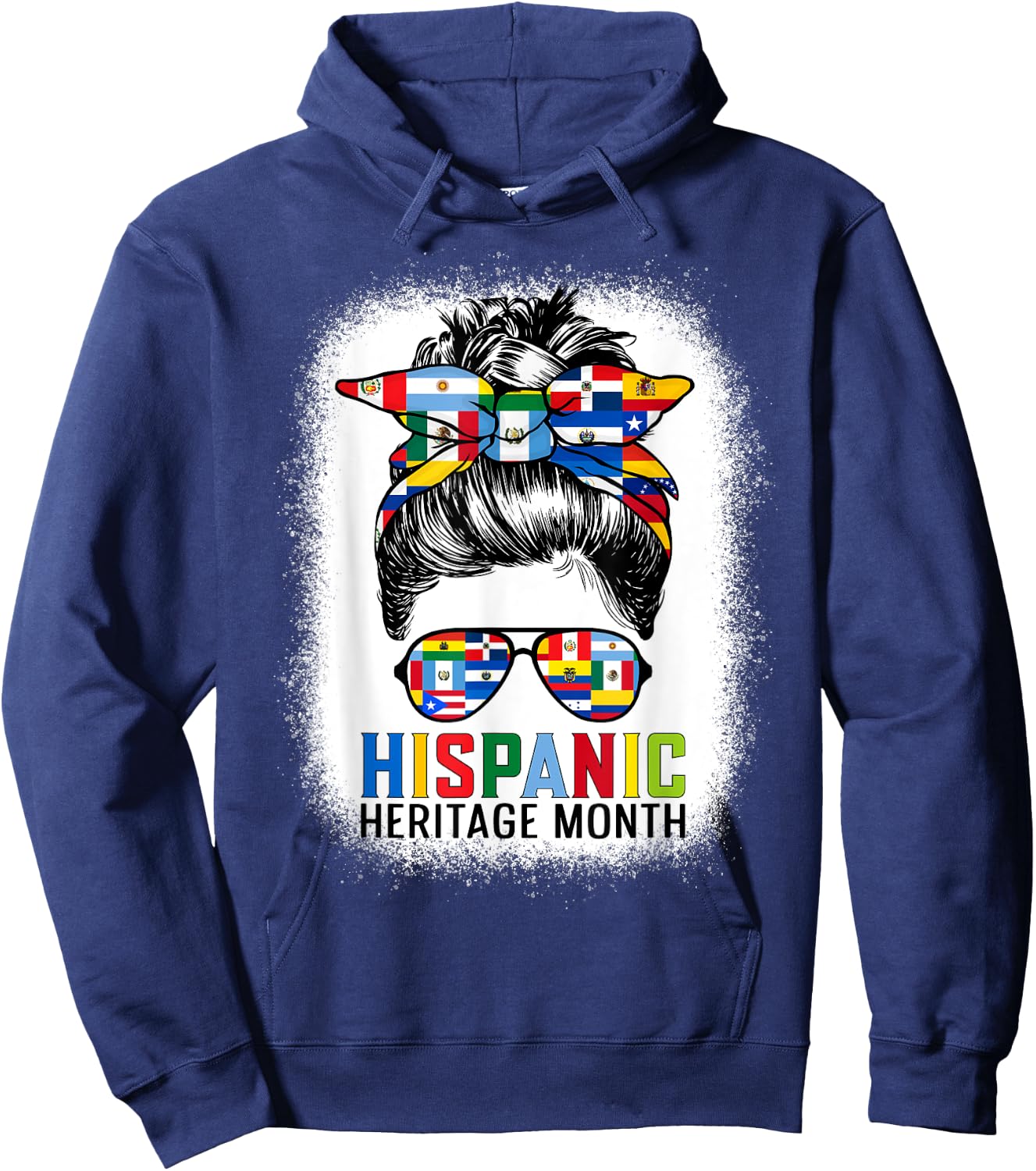 Hispanic Heritage Month Flags - Messy Bun Hispanic Women Hoodie - Hoodie | Navy