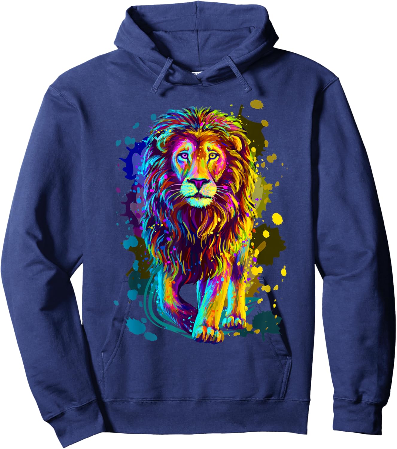 Cool Colorful Wild Lion Stylish T Shirt, Lion Graphic Design Hoodie - Hoodie | Navy