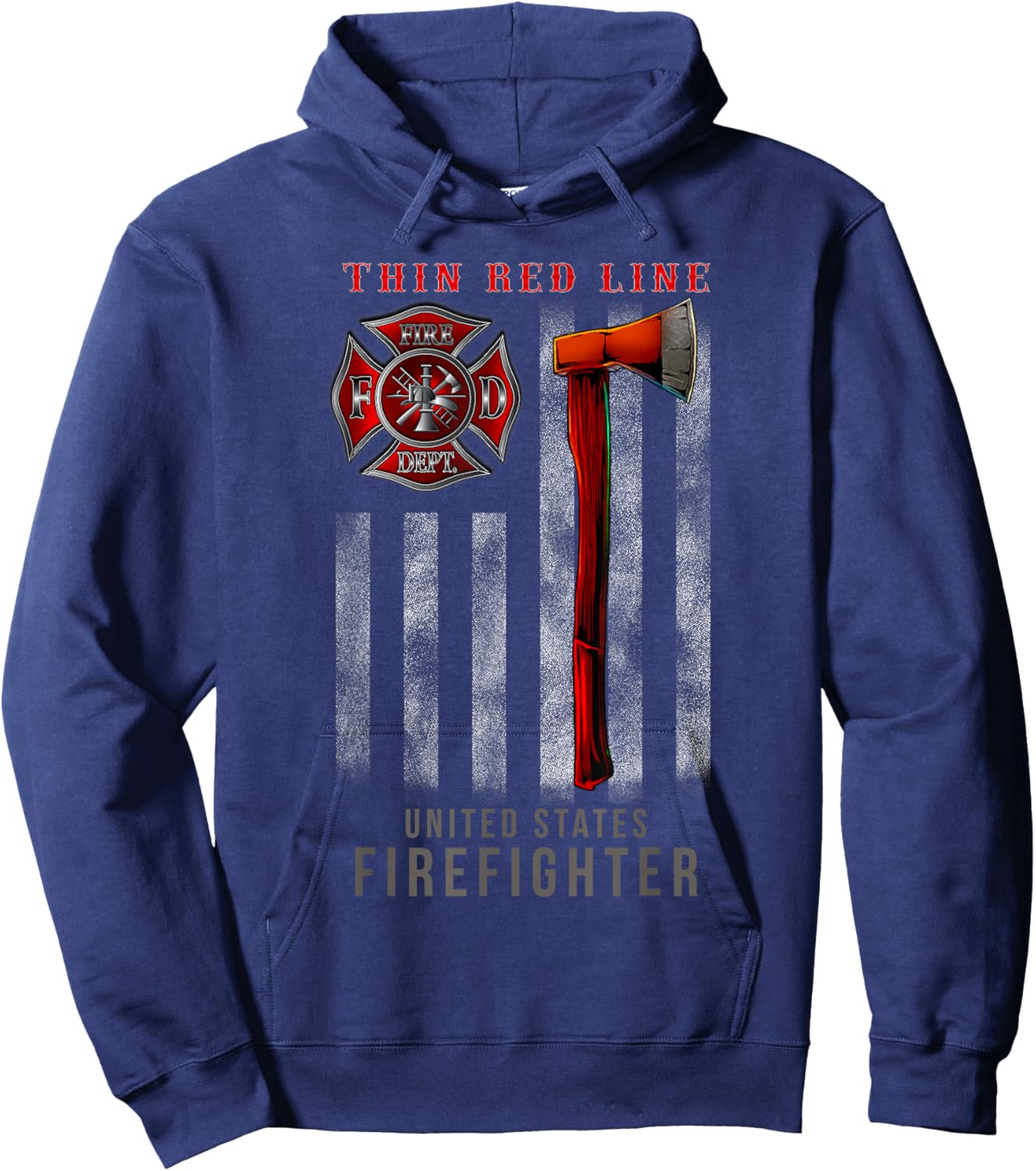 Red Thin Line Firefighter Axe And Flag Design Hoodie - Hoodie | Navy