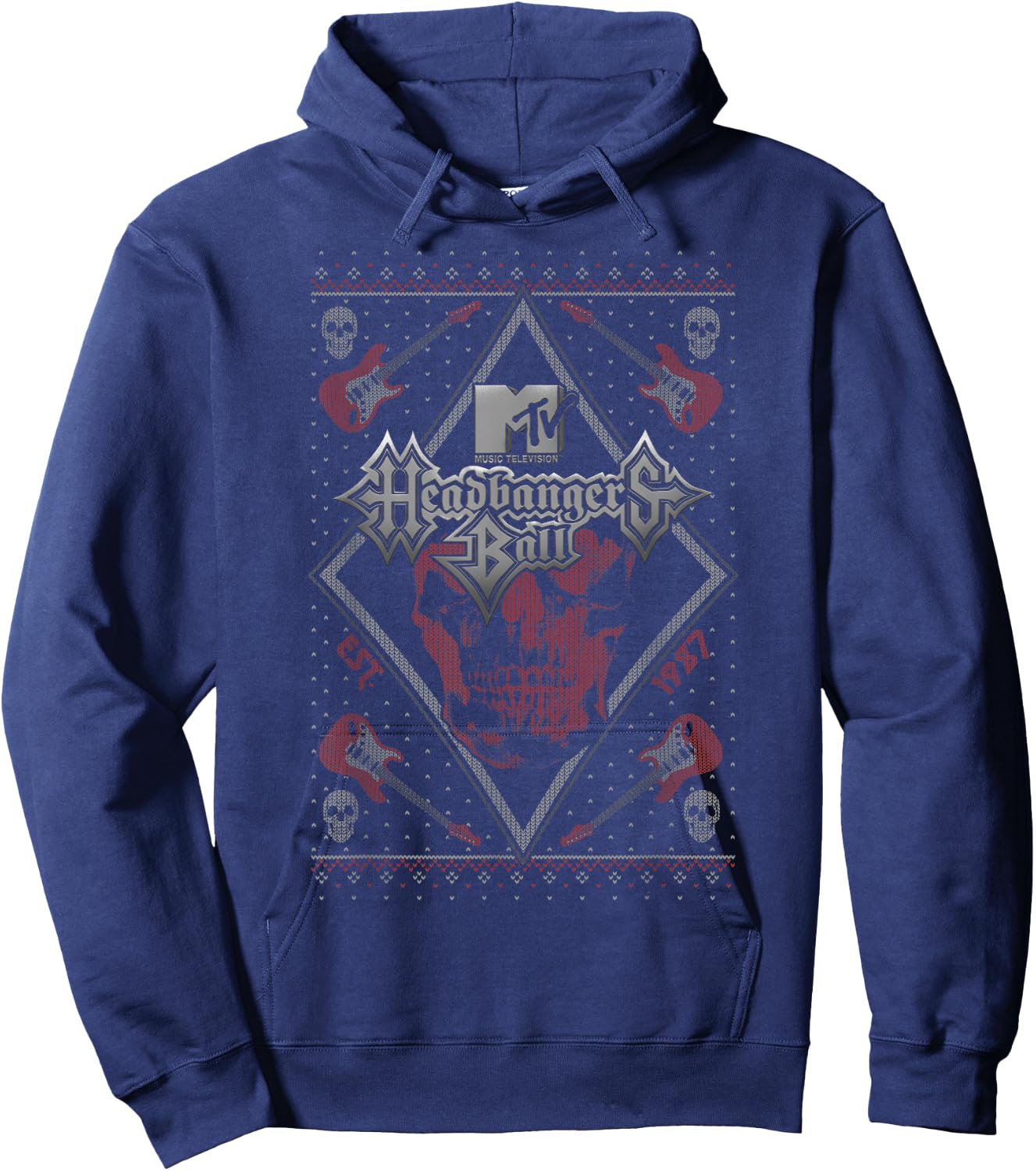 MTV Christmas Headbangers Ball MTV Logo Ugly Sweater Hoodie - Hoodie | Navy
