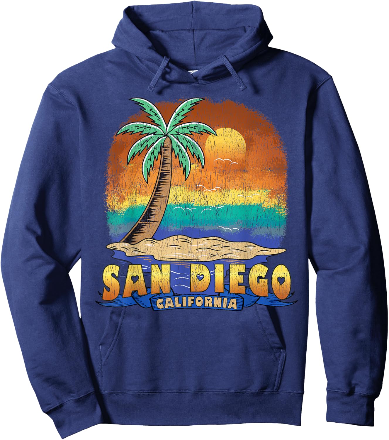 SAN DIEGO CALIFORNIA | Vintage Distressed Souvenir Hoodie - Hoodie | Navy
