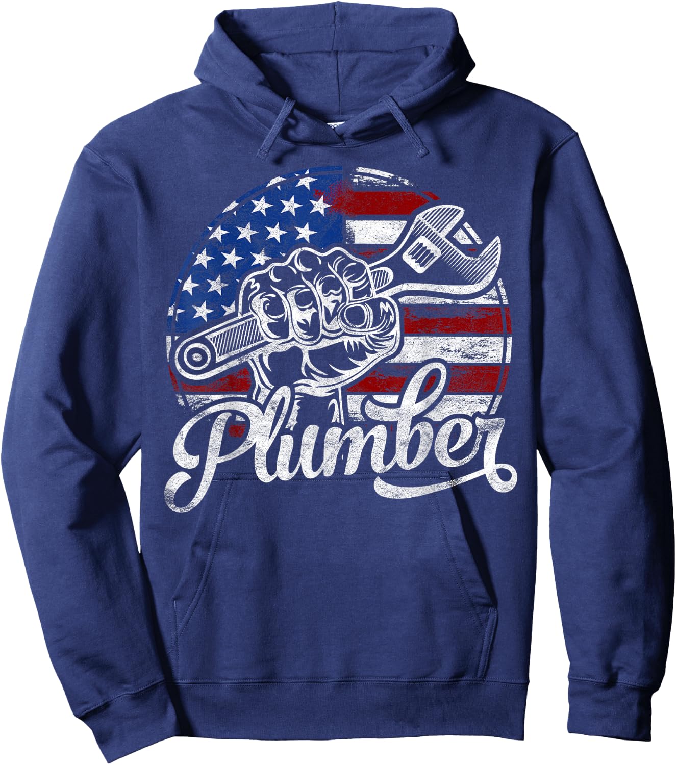 Plumber American Flag Plumbing Gift Pipe Wrench Usa Patriot Kids Men Hoodie - Hoodie | Navy