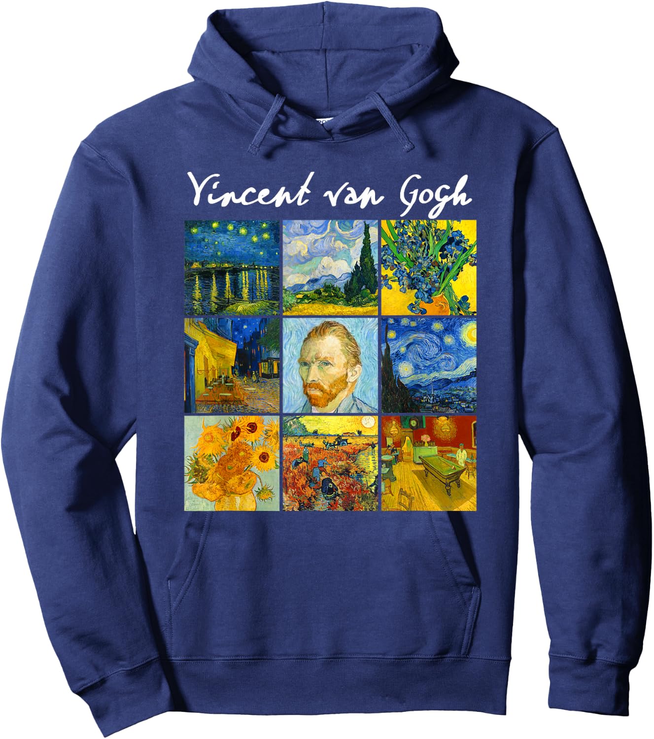 Famous Van Gogh Paintings Art Starry Night Flowers Portrait Hoodie - Hoodie | Navy