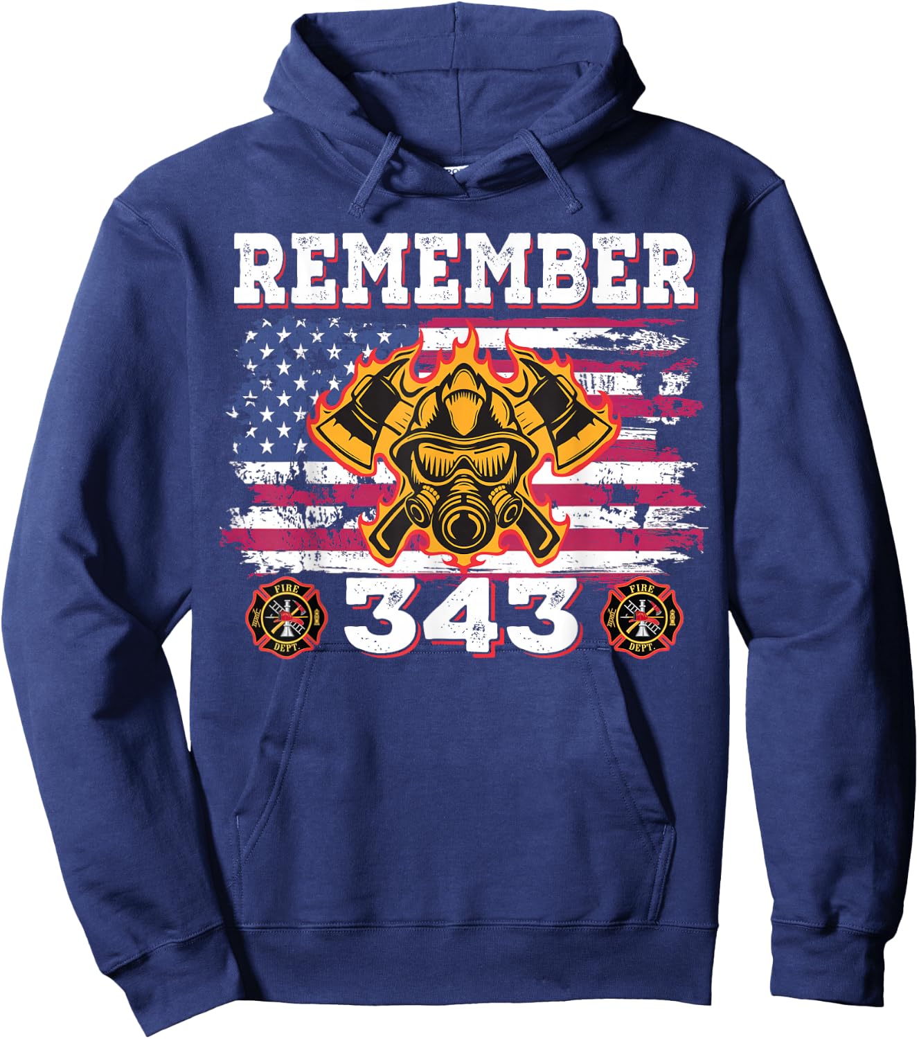 Remember Vintage Distressed Firefighter American Flag 343 Hoodie - Hoodie | Navy