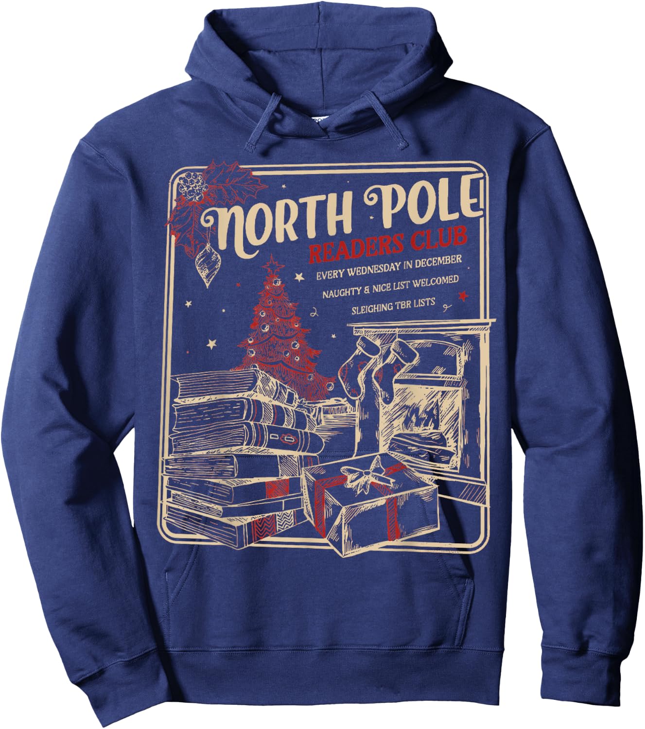North Pole Readers Club, Bookish Xmas, Santa Book Reading Hoodie - Hoodie | Navy