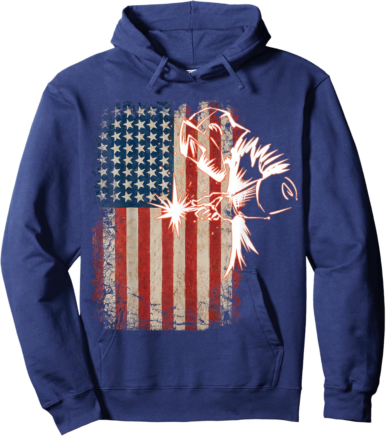 American Flag Welder Distressed Vintage Welder Mig Gift Hoodie - Hoodie | Navy