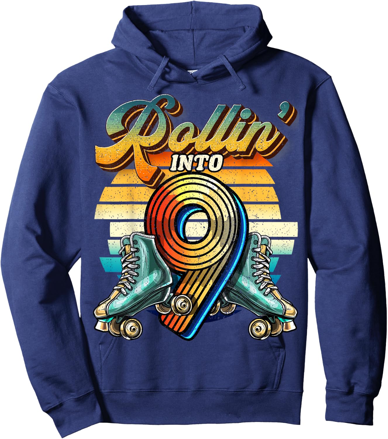 Rollin' into 9 Roller Skating Rink 9th Birthday Party Girls Hoodie - Hoodie | Navy