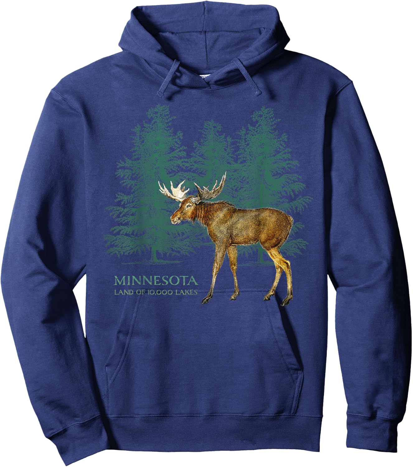 Minnesota Land of 10,000 Lakes Vintage Moose Tree Silhouette Hoodie - Hoodie | Navy