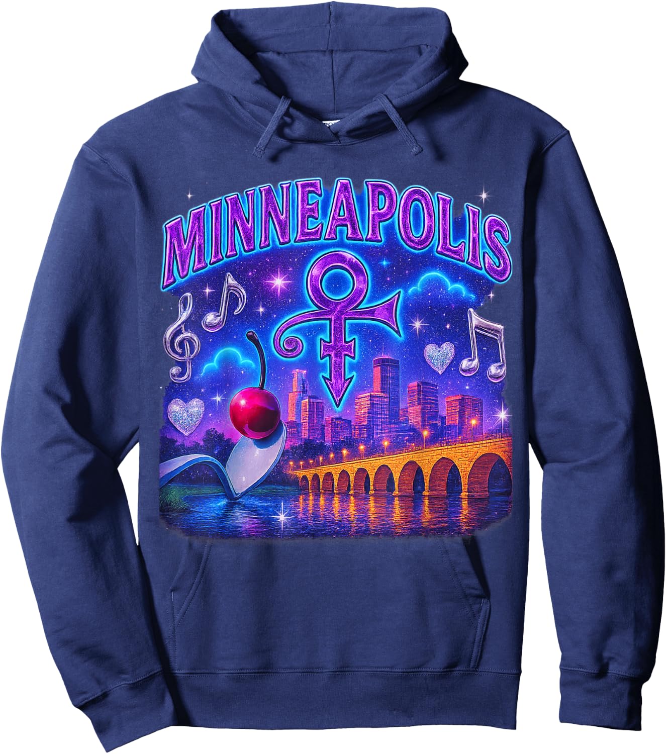 Minneapolis Retro Bootleg Skyline Spoonbridge Artwork Hoodie - Hoodie | Navy