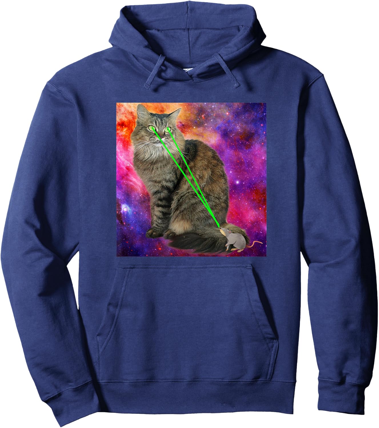 Cute Kitty Cat With Laser Beam Eyes Galaxy Background Men Women Hoodie - Hoodie | Navy